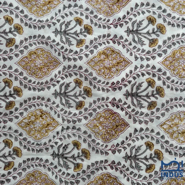 Floral Indian Hand Block Print , Fabric100% Cotton Natural Hand Dyed Eco friendly, Soft Cotton Fabric.