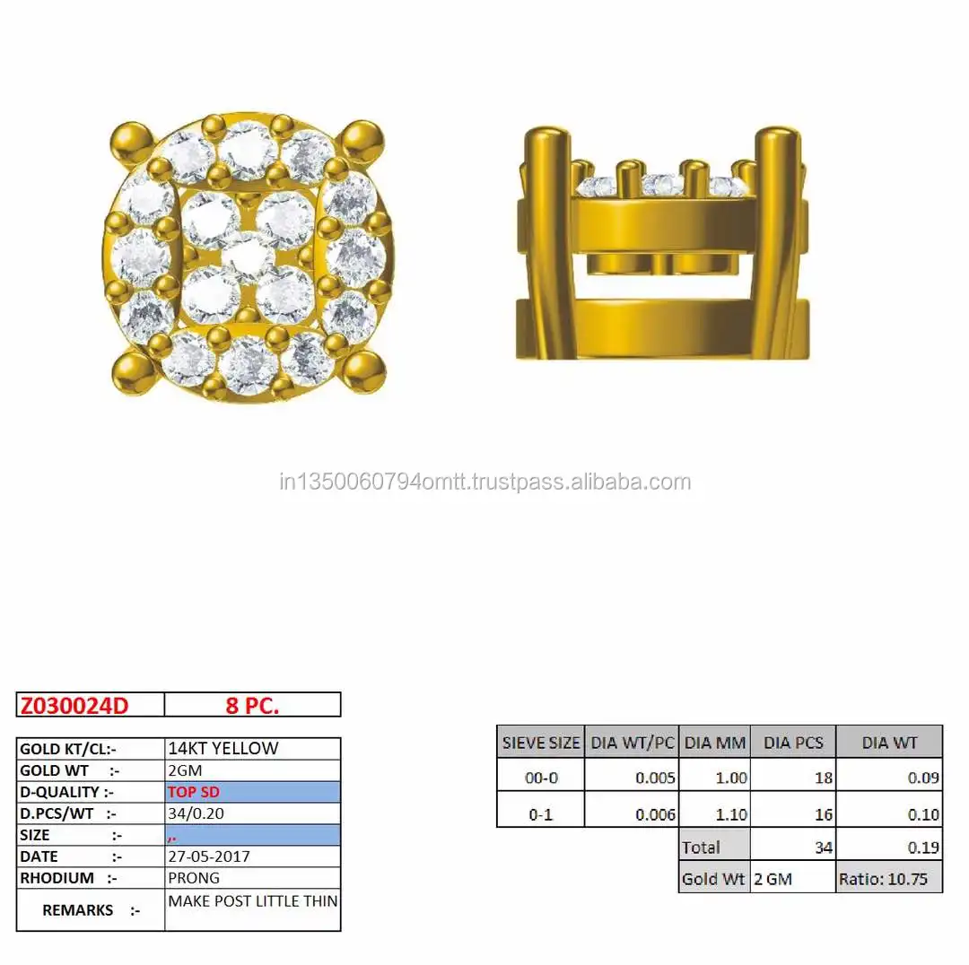 Womens Customized earrings in 10k yellow gold with natural diamonds of 1.01 ct by Indian Wholesale jewelry manufacturer