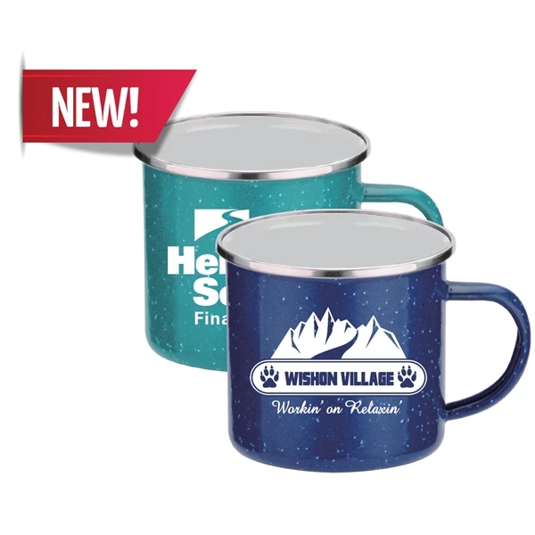 16 oz Iron Mug With Enamel  And Stainless Steel Rim With Speckled Campfire Design For Additional Style