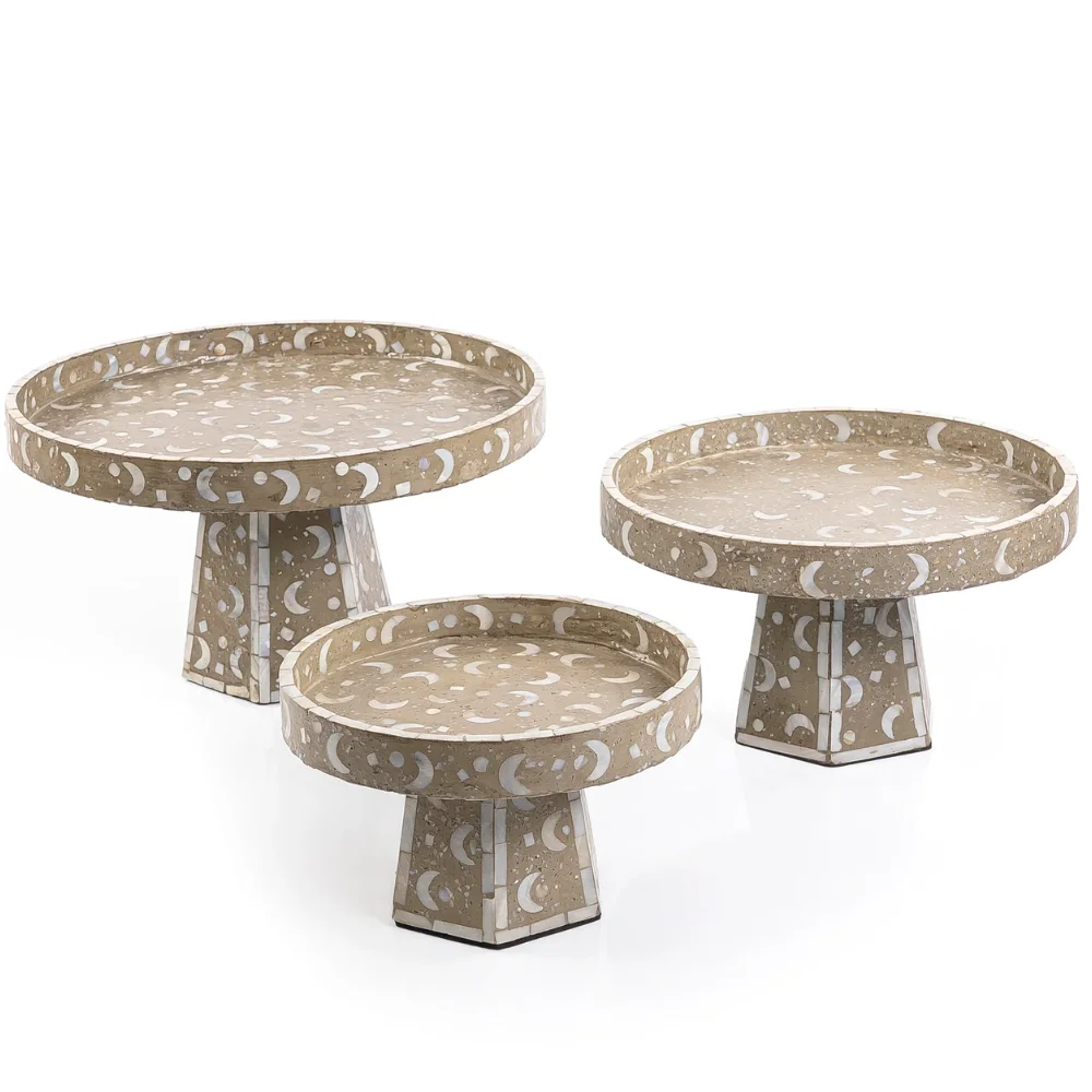 Luxury design handcrafted Mother of pearl inlay cake stand for Eid Ramadan party decor food tray with stand made in Vietnam