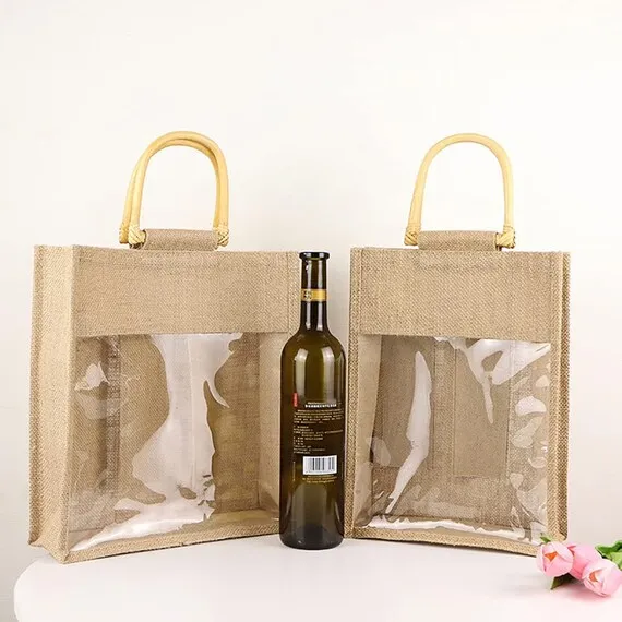 Miraal Jute Tote Wine Bags with Custom Printed Logo Handled Cotton Fabric for Outdoor Usage Made in Kolkata India