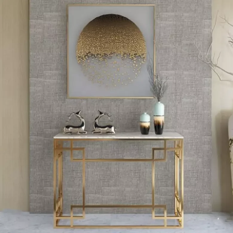 Luxury Design Iron Hallway Corner Console Table  Gold Finish Frame With  Marble Top Living Room Console Table Hot Sale Furniture