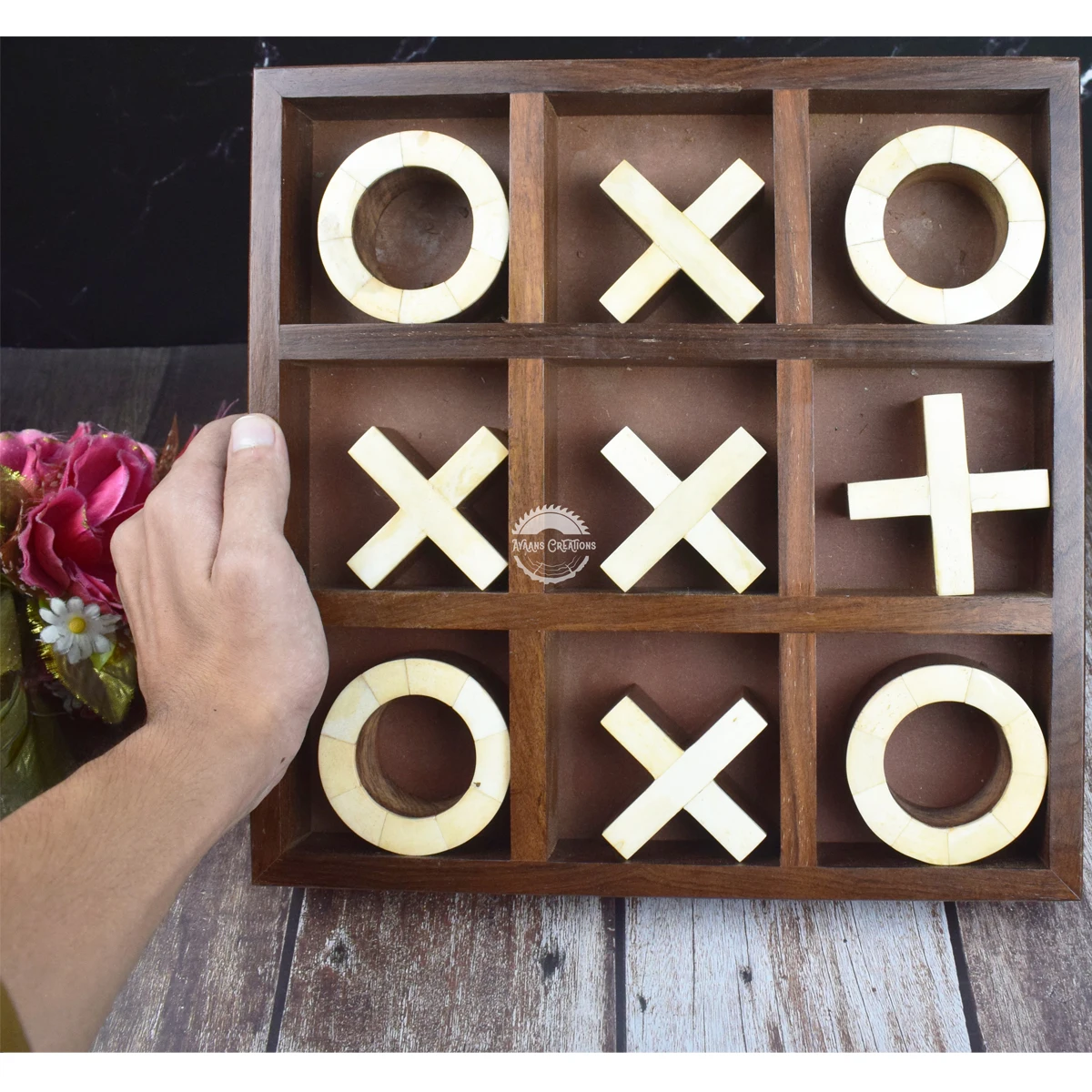 Handcrafted Wooden Tic Tac Toe Coffee Table Game Set XOX Game for Kids Tic Tac Toe Set for Kids Part of Dominoes and Sets