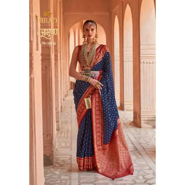 Hot Selling Fancy Trending Latest Sigma Silk Saree Blouse With Unique Patola Design And Gold Print Work Online Shopping India