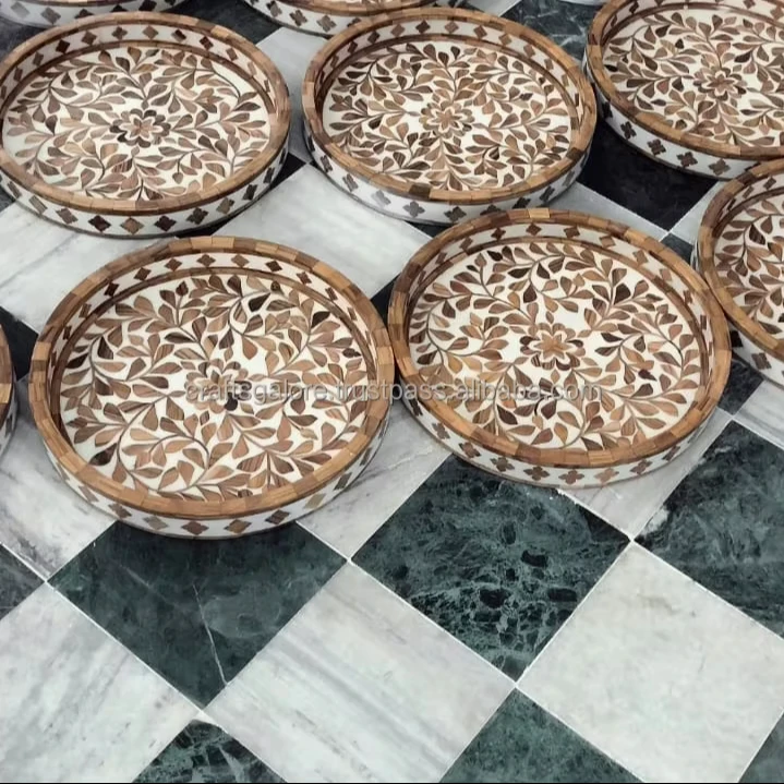 Stylish Mother of Pearl Inlay Luxury Serving Tray Handcrafted in India for sale in bulk wholesale decorative trays