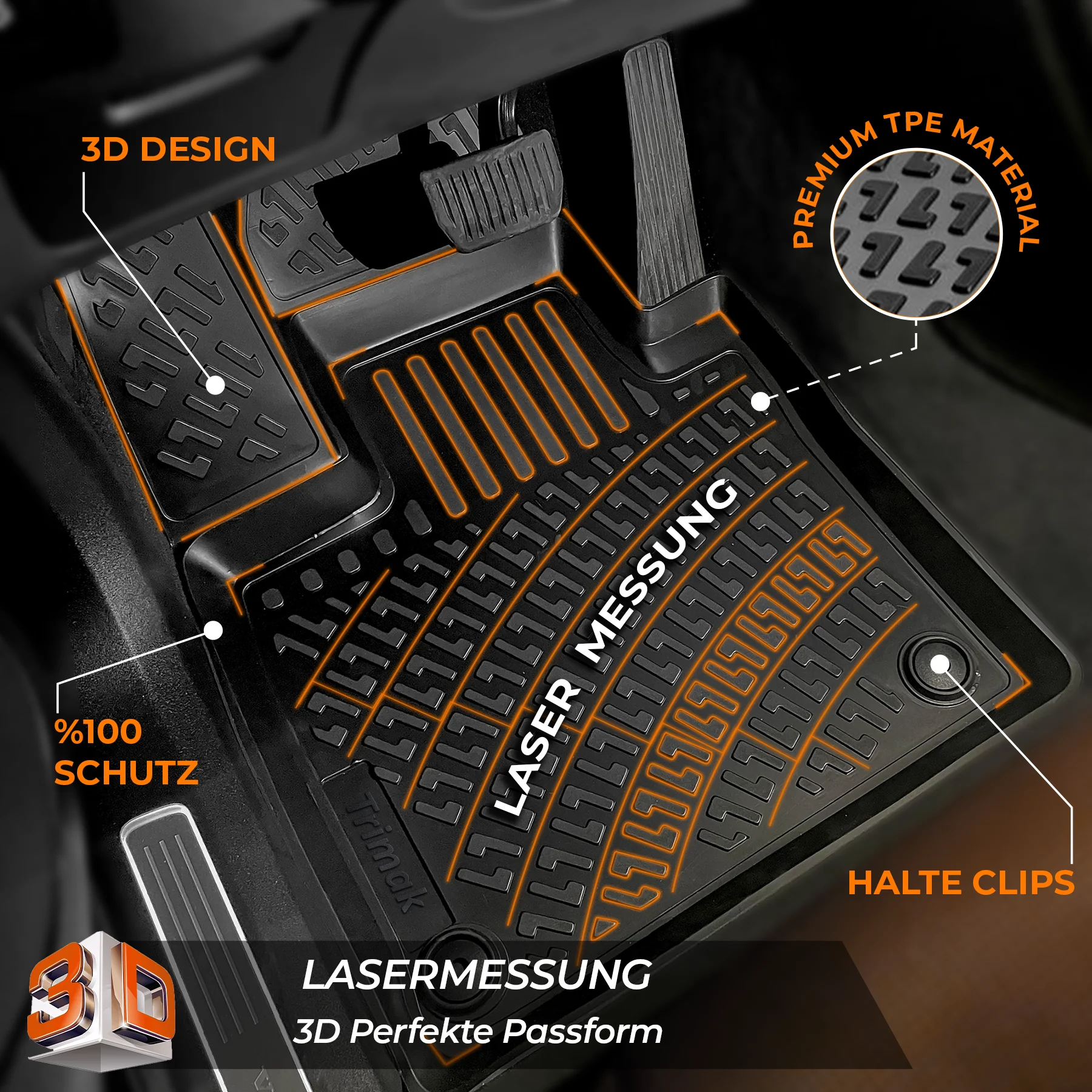 Trimak car floor mats compatible with Audi A4 B6&B7 (2001-2008) car all-weather rubber mats