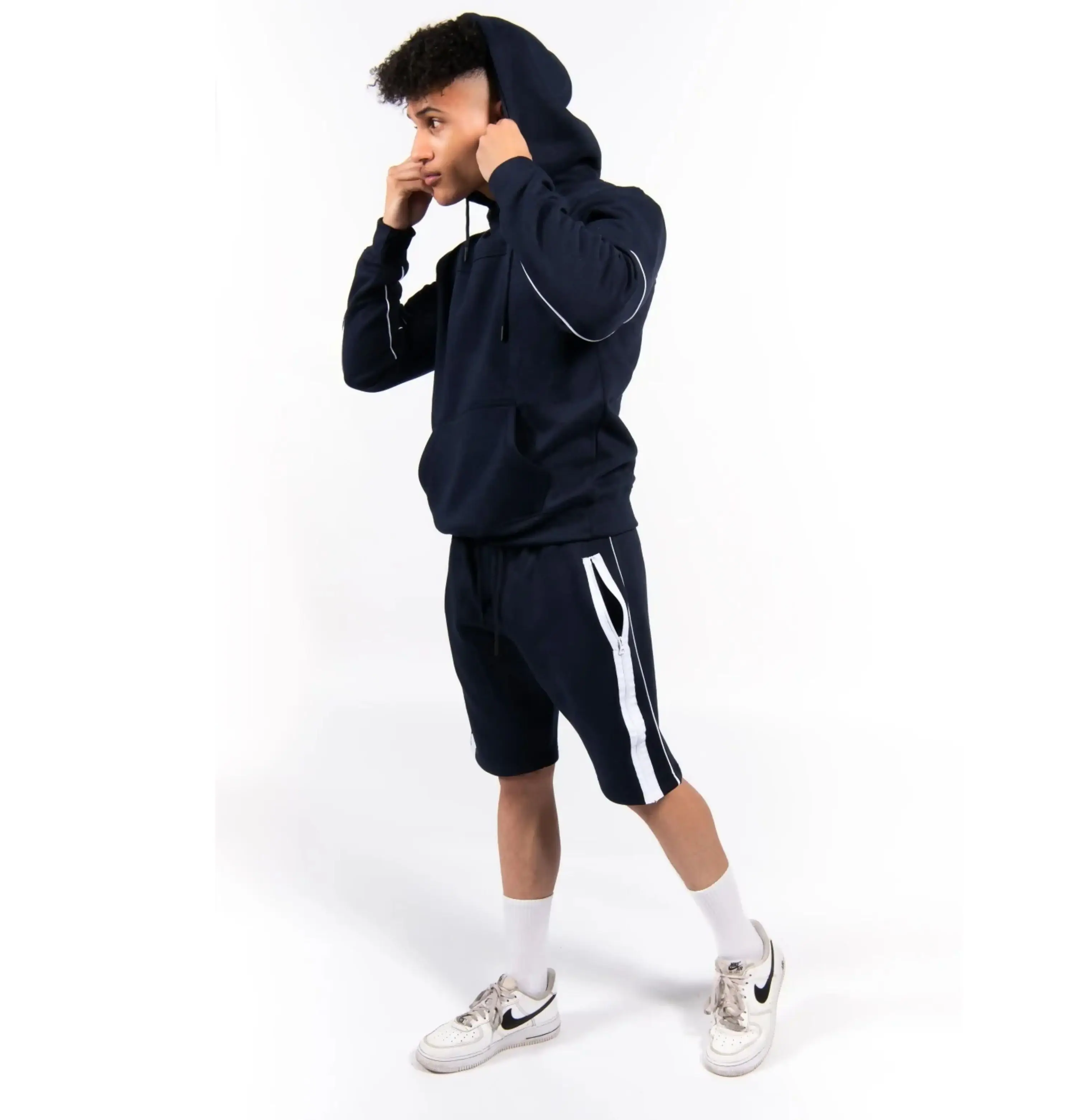 Unisex Clothing 2024 Custom logo sportswear short set high quality Men Sweat two piece thermal hoodie and shorts set