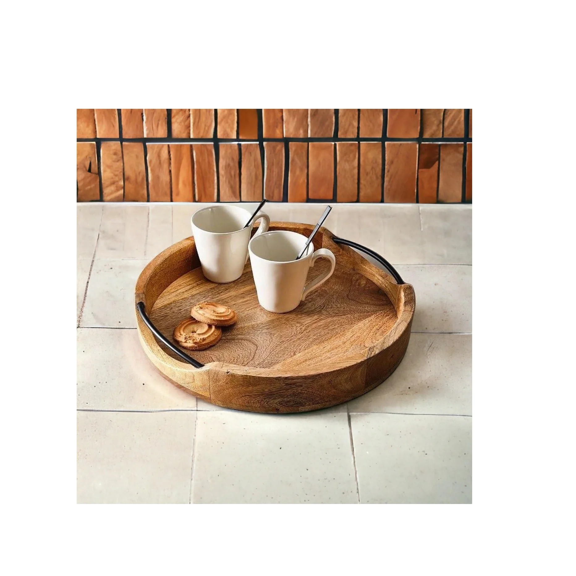 New Collection Mango Wooden Serving Tray for Coffee Tea Drinks for Living Room and Restaurant Use from Indian Supplier