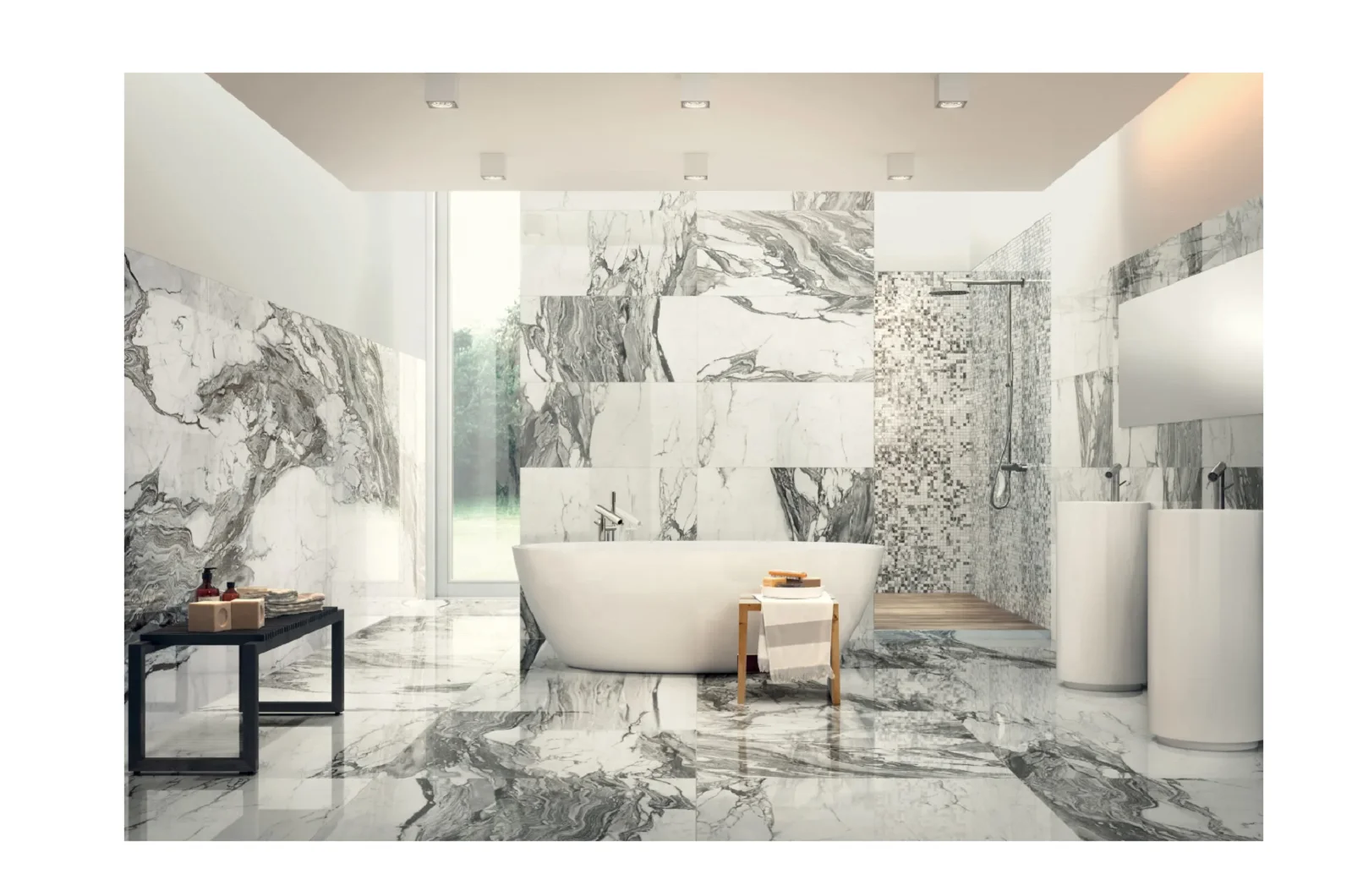 Moroccan Large Grey Marble Slab Carrara 1200x2400 Matt Porcelain Polished Wall & Floor Tiles Wood Material Bathroom Application