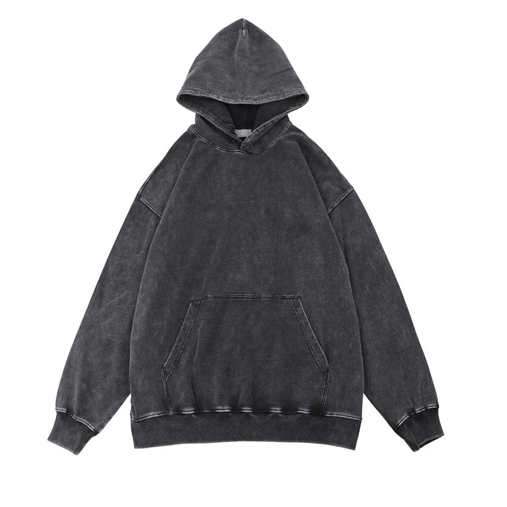 Cotton String less Heavyweight Vintage Hoodies With Pockets quick dry Fleece Oversized Blank Acid Wash Hoodies OEM Customized