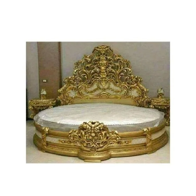 Royal Velvet Upholstered Double Bed Frame King Size  Europe style royal furniture luxury classic carved wooden double bed