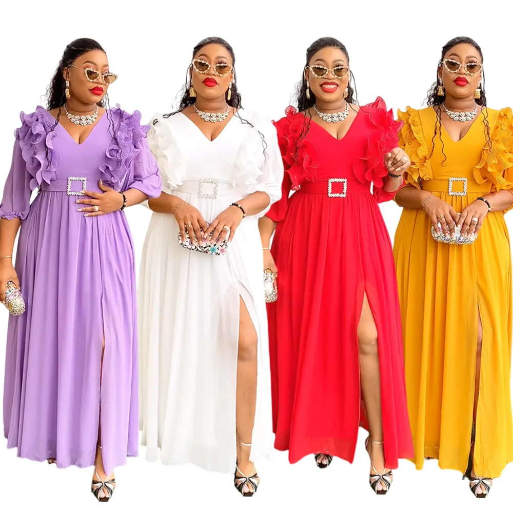 New Fashion Simple Elegant High Quality Chiffon Banquet Dress Solid Color Turkey Party Dresses For Women K0643
