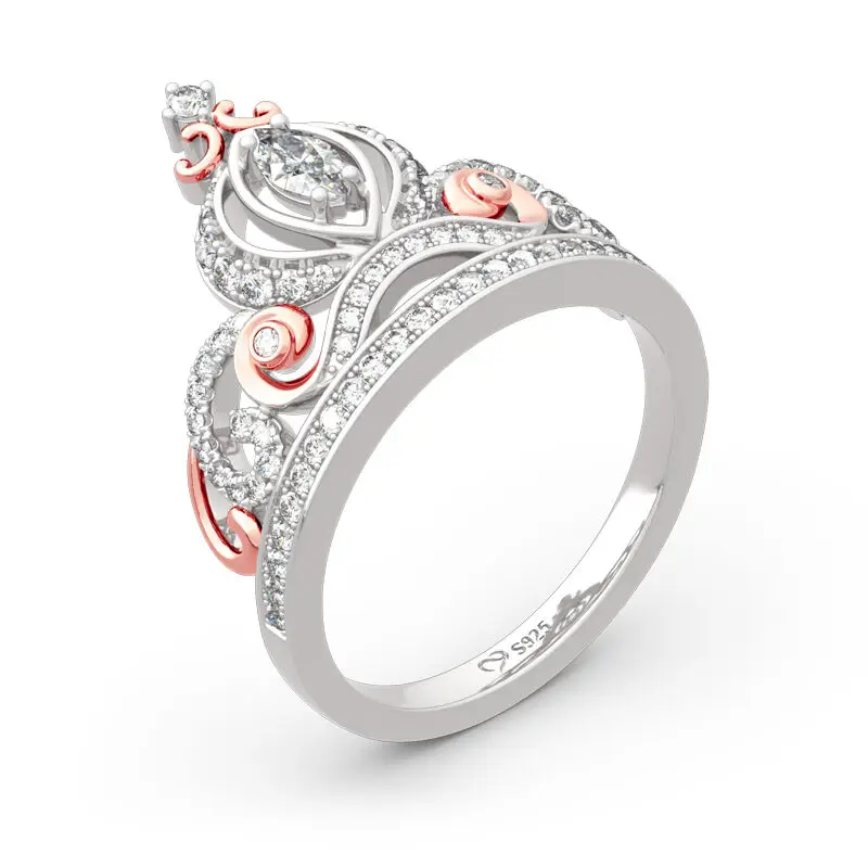 Custom Jewelry Factory Supplier 925 Sterling Sliver Zircon Diamond Princess Queen Crown Ring