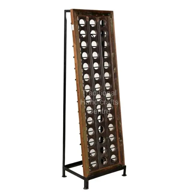 Vintage Luxury Iron Bottle Stand With Wooden Antique Living Room Home Bar Hotel Restaurant Furniture
