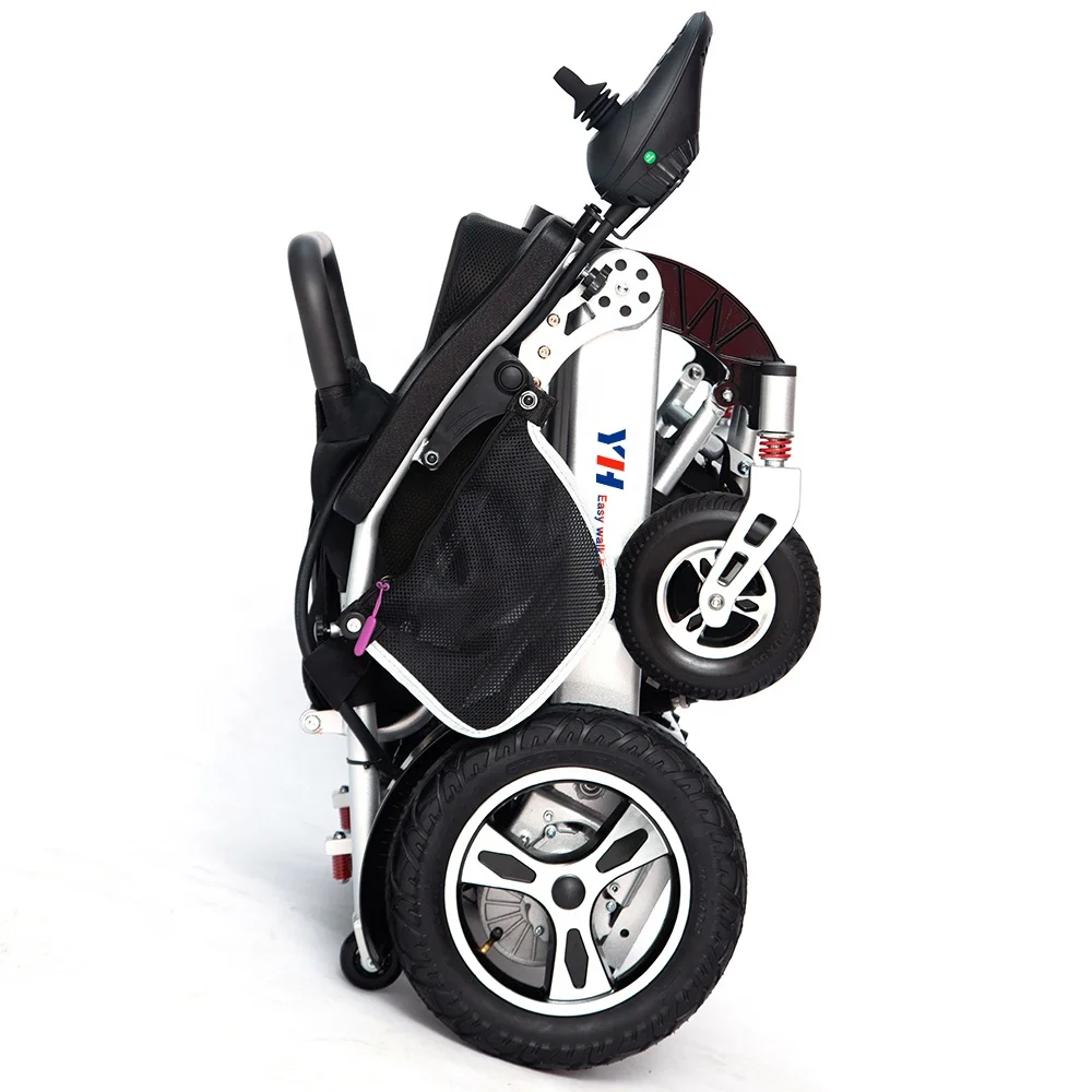 Silver Aluminum Foldable Reclining Electric Wheelchair 18Inch Seat  500w Motor Power Chair 4 Solid Wheels Automatic Wheelchair