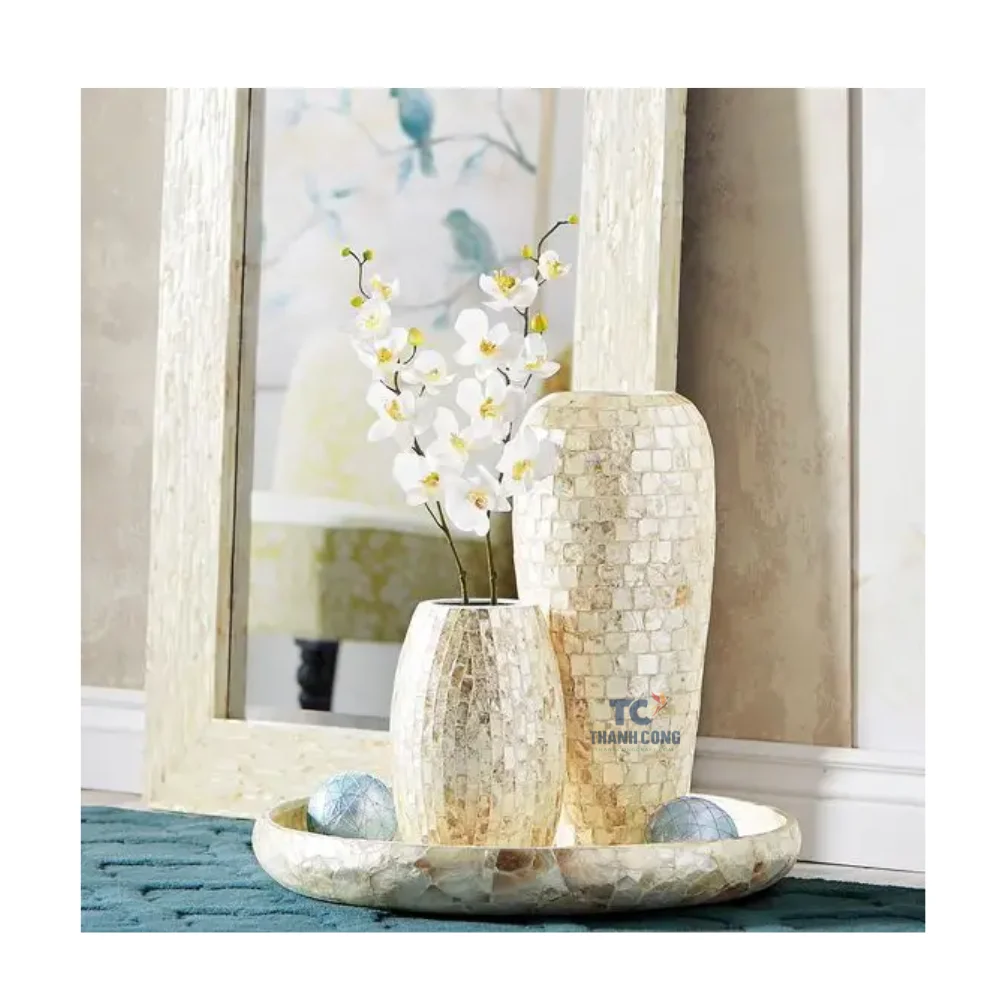 Hot Selling Mother of Pearl home decor luxury pots for pants shell inlay vase mother of pearl flower vase (10000012304054)