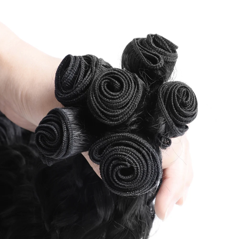 Noble Protein Fibre Organic Kinky Curl Mini Curl Water Wave Brazilian Wave Hair 6pcs 260 Gram Natural Black Hair Bundles