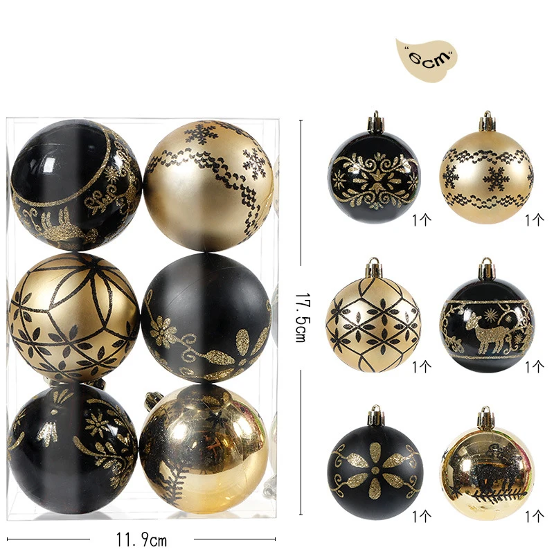 6pcs/box Electroplate Color Painting 6cm Christmas Tree Balls Ornament Christmas Hanging Baubles Decoration Gold Balls