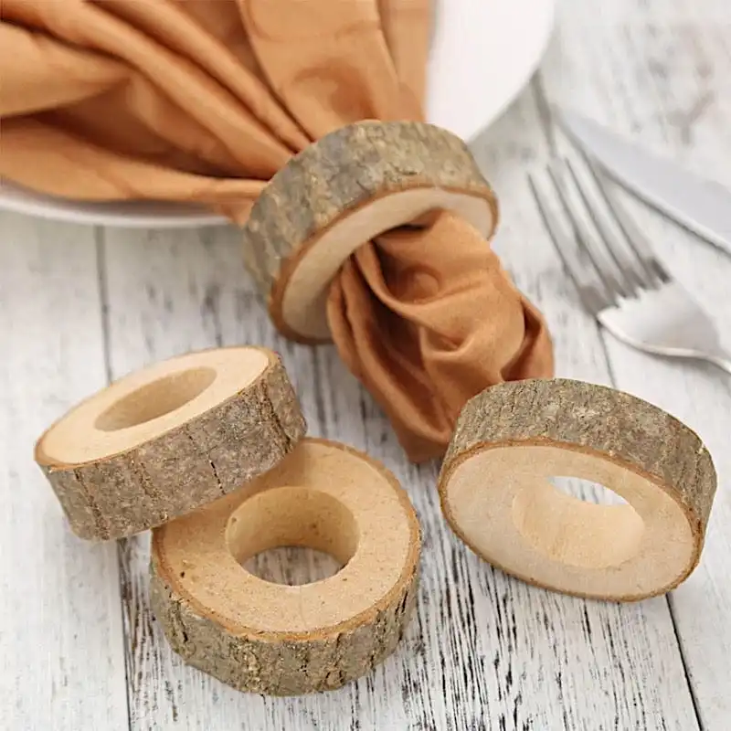 Rustic Birch Wood Napkin Rings Natural Tree Bark Round Napkin Holders for Table Decoration