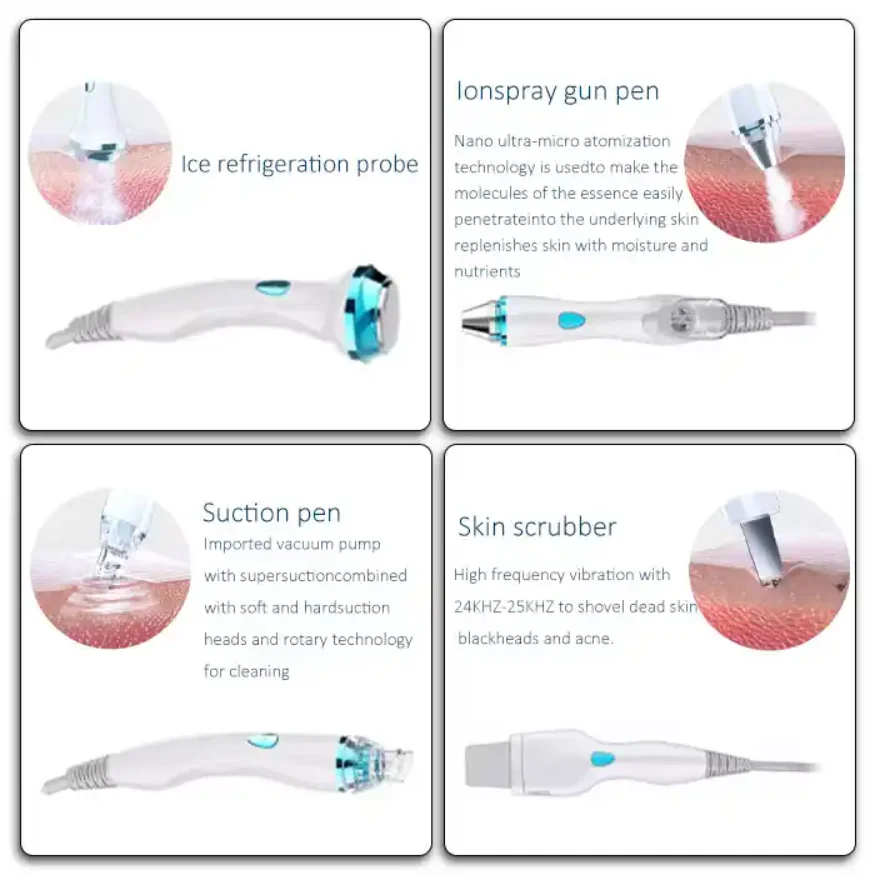 7 in 1 Smart Ice Blue uv skin analysis machine ultrasonic skin peeling scrubber microcurrent facial deep cleaning machine