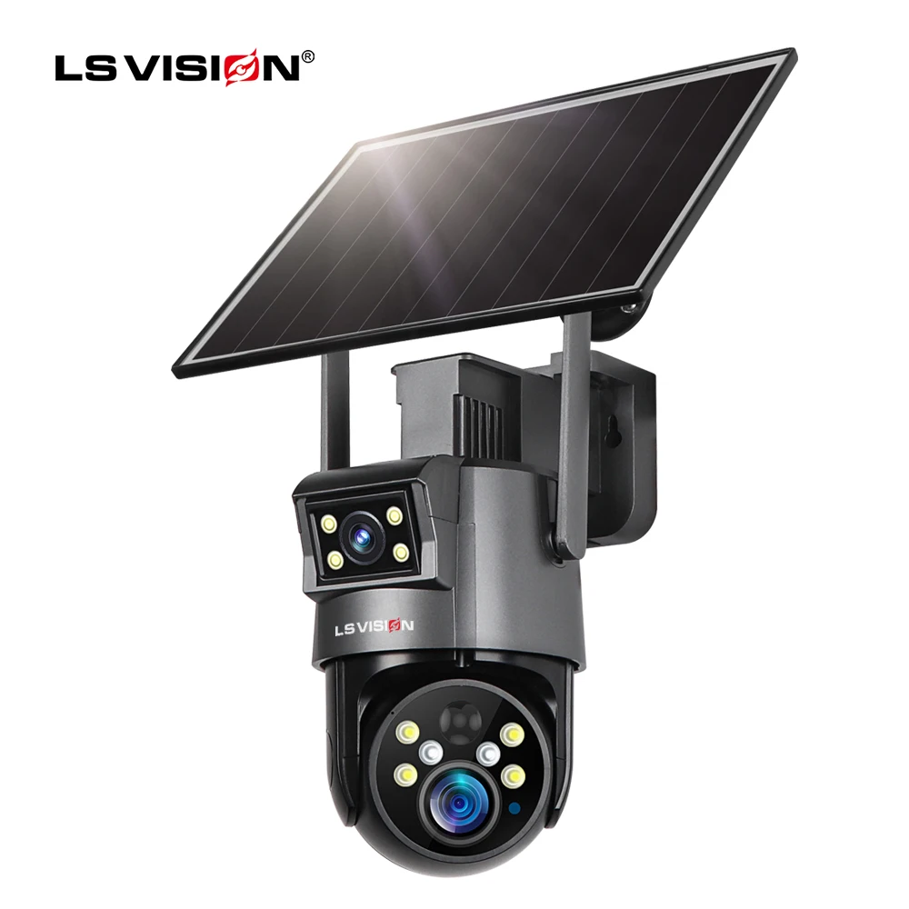Солнечная камера безопасности LS VISION уличная с 20-кратным увеличением двойной экран 3K 6 МП Wi-Fi PTZ двойная линза PIR автоматическим отслеживанием