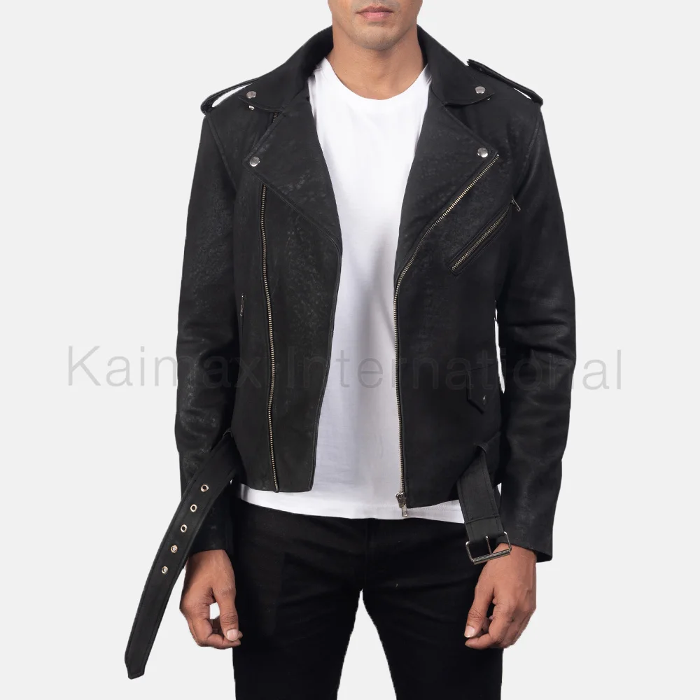 Premium Quality Cowhide Leather Motorcycle Jacket Men Women Custom Waxed Biker Belted Jacket
