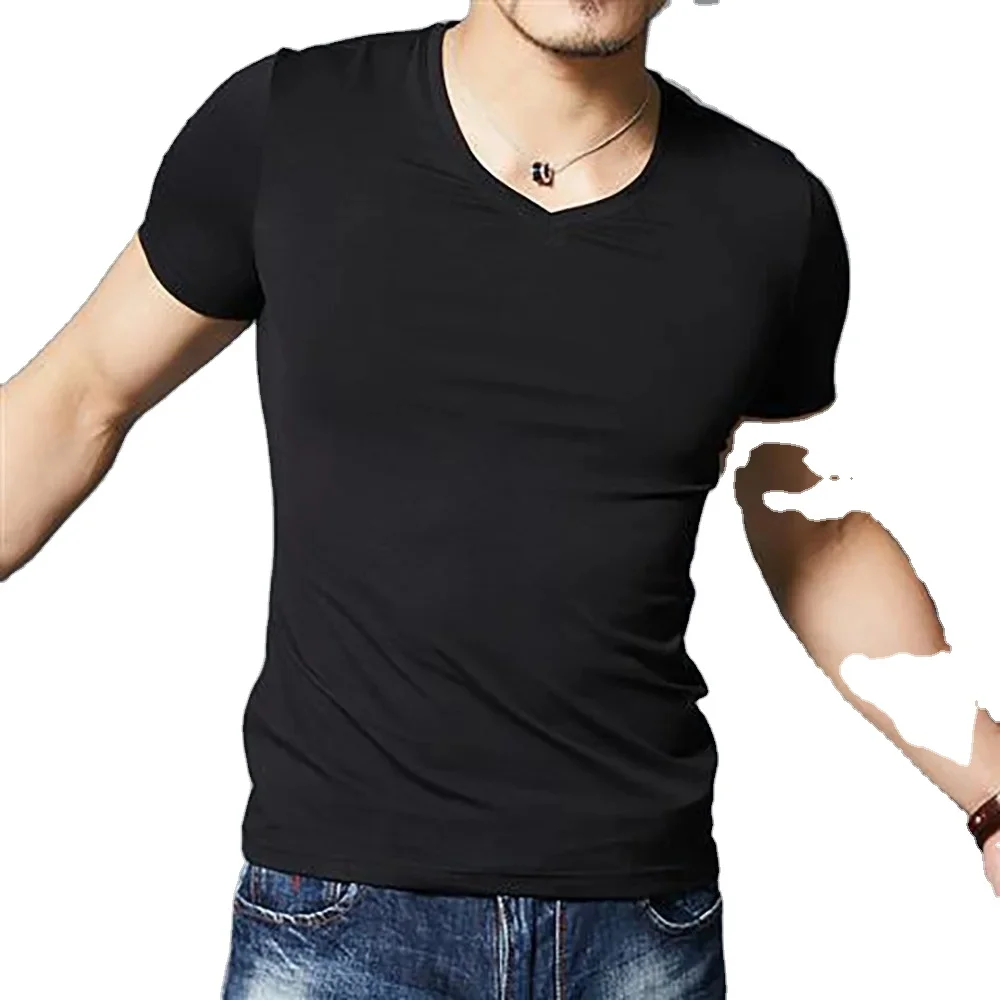 2024 Casual Tops Men T Shirt Fitness T-shirts Mens V neck Man T-shirt For Male Tshirts  Plus Size