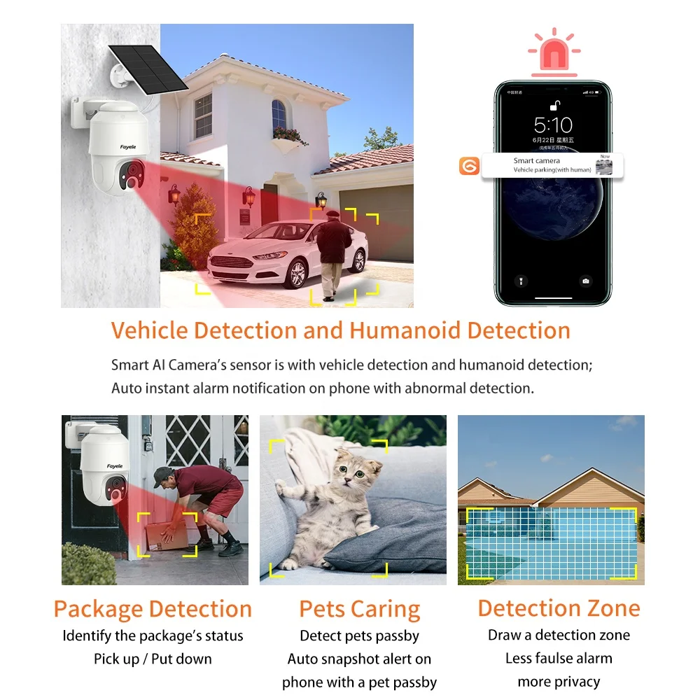 Rechargeable Green Energy Security WiFi Battery IP PTZ Camera Person Pet Car Detect Wireless Surveillance Solar Battery Camera
