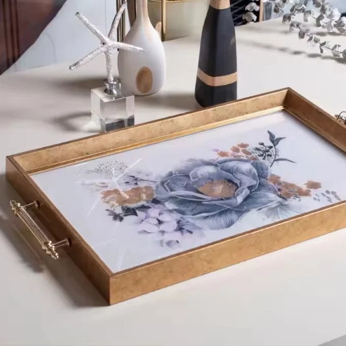 Decorative Serving Tray Custom Design Direct Sales from Factory Glass Tray with Handles Home Decor Table Decoration Kitchen