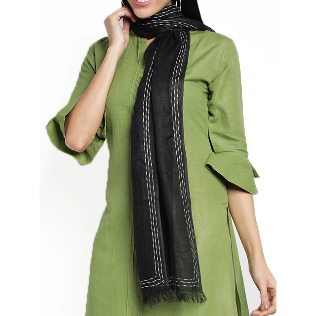 Indian Black Linen Plain Scarfs Stoles For Ladies Handmade Handloom Scarf For Girl Made With 100% Linen Made By Zed Aar Exports.