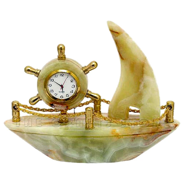 Home Decor Unique Gift Marble & Onyx Natural Stone Boat Model Home Desk Decor Onyx Marble Sculpture Crafts Sail Boat Ship Model
