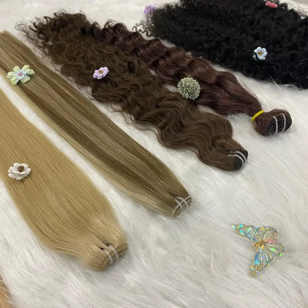 Best sale 2024 Russian style European market top genius weft hair real human hair high quality hair extensions factory wholesale