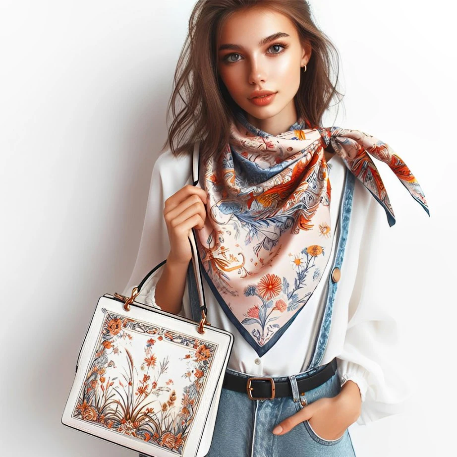 New design digital printing luxury soft touch square 100% satin fashion silk other scarves head scarf for women