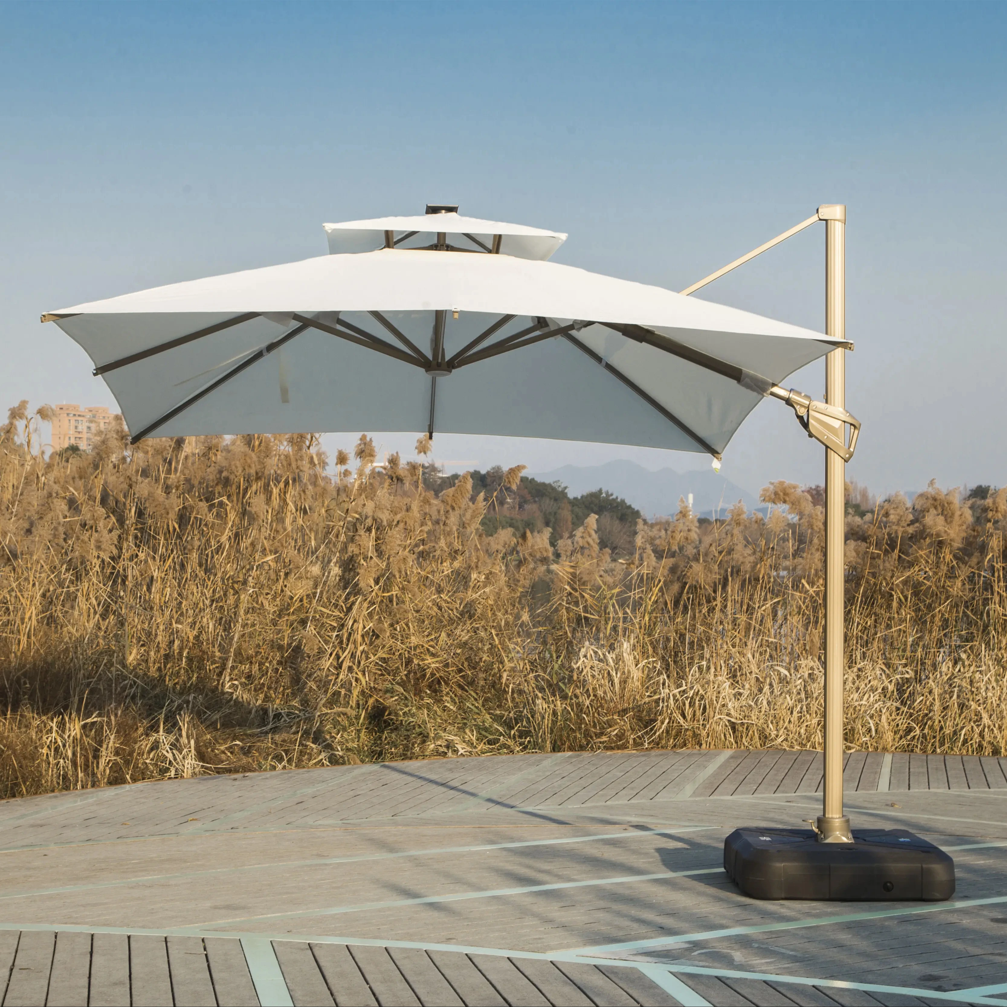 luxury parasol clear swimming pool bali style wood umbrella garden outdoor table with 4 chairs waterproof garden umbrella