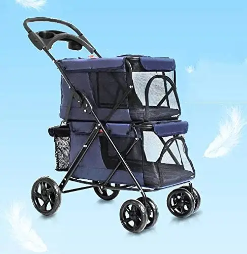 TH-PSP-007 New Design Four wheels Double-Decker pet stroller for medium Dog steel frame Oxford fabric