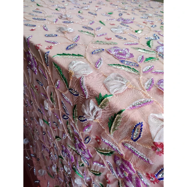 Beautiful 3D hand beaded fabric for evening gowns party wear gowns for women