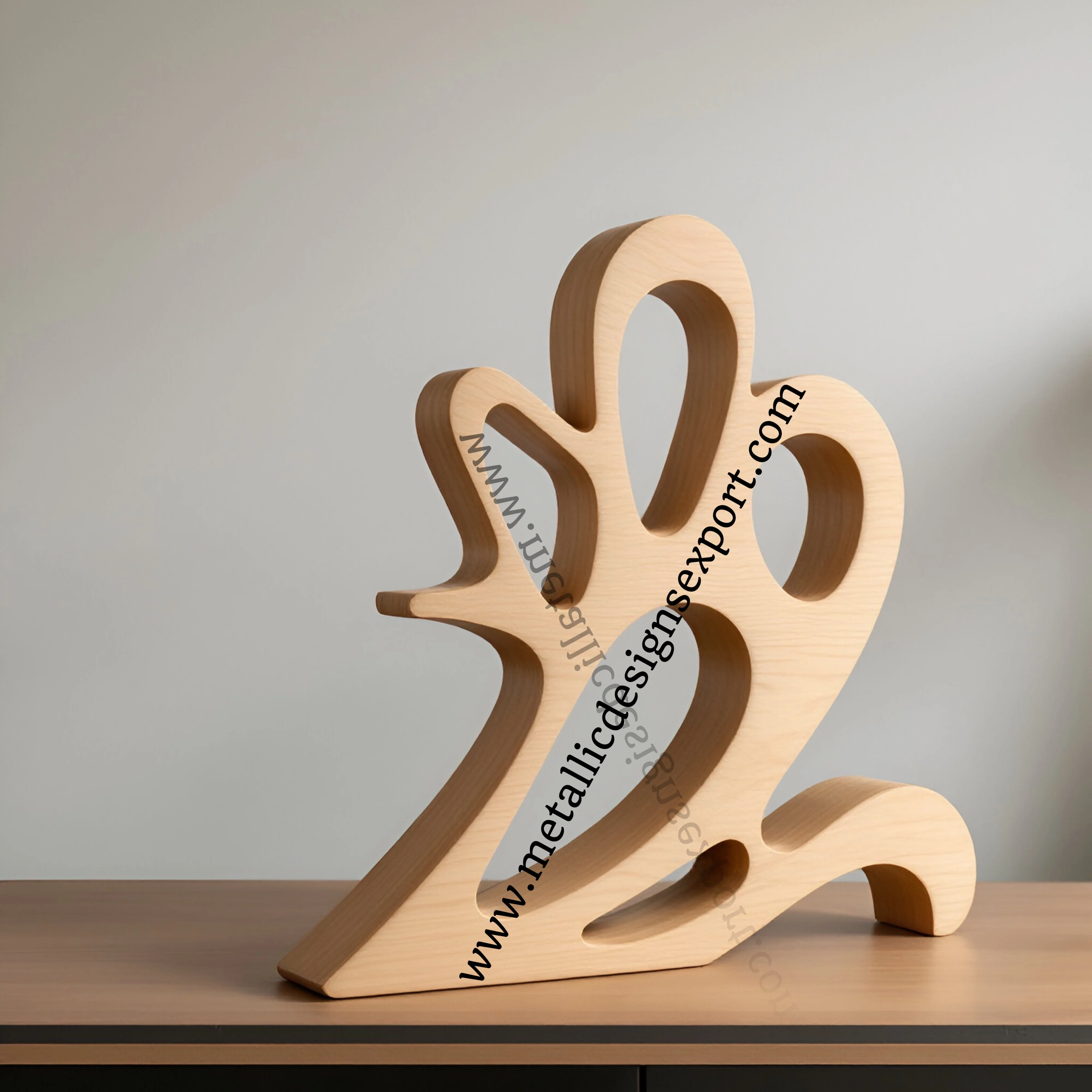 Round Abstract Wooden Sculpture Modern Carved Wood Art Decor, Unique Handcrafted Accent Piece for Home & Office Display