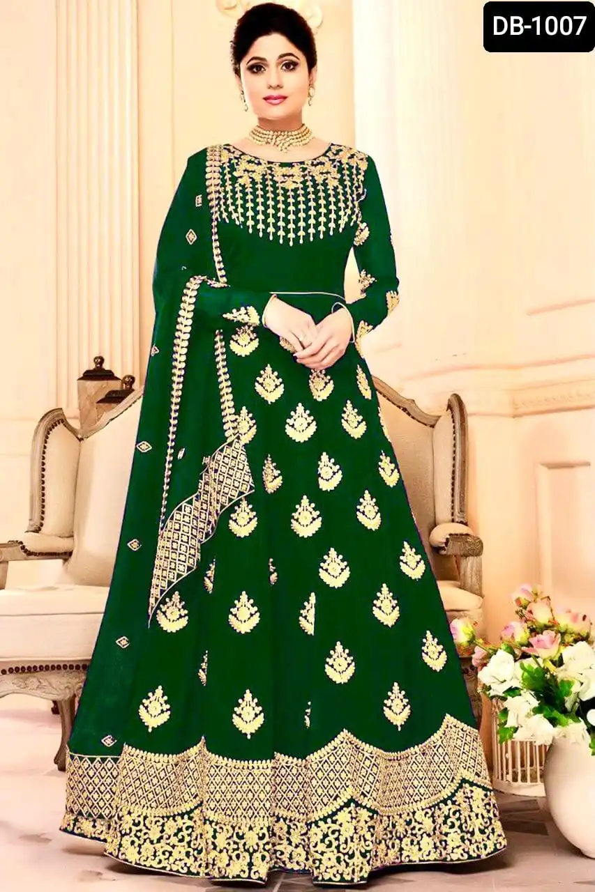 Indian Pakistani Fancy Georgette Silk Long Anarkali Gown with Heavy Embroidery Designer work and Fancy Embroidery work Dupatta