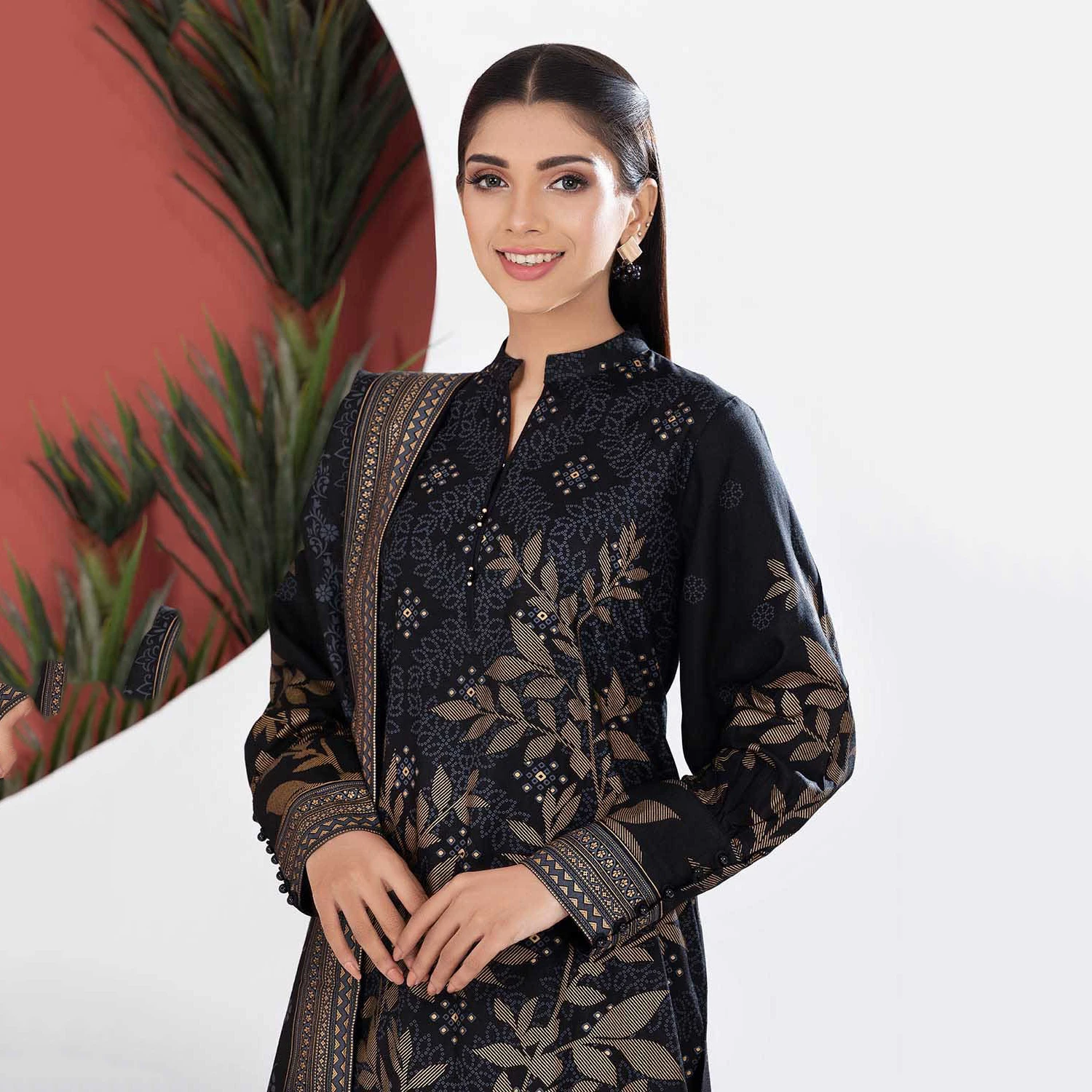 Wedding Wear Long Shirt Elegant Long Sleeve Printed Dress Pakistani Salwar Kameez With Dupatta