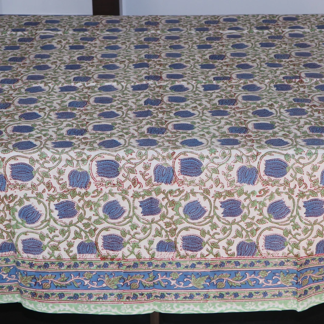 Indian Block Print tablecloth Floral Cotton Table Cover Table Cloth Runner Mats Napkins Set Blue Jaipur Tablecloth