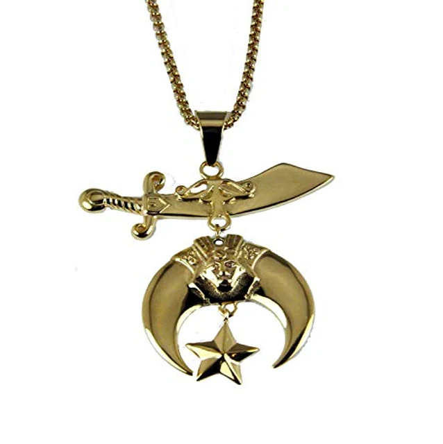 Gold Tone Masonic Pendant Necklace with Compass Bricks Masons Masonic Collar Grand Lodge Jewel Tyler Tiler Outer Guard