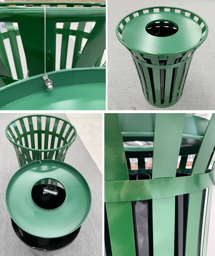 Factory Direct Sales Slatted Metal Dustbin Trash Can Outside Steel Outdoor Trash Bins Stainless Steel