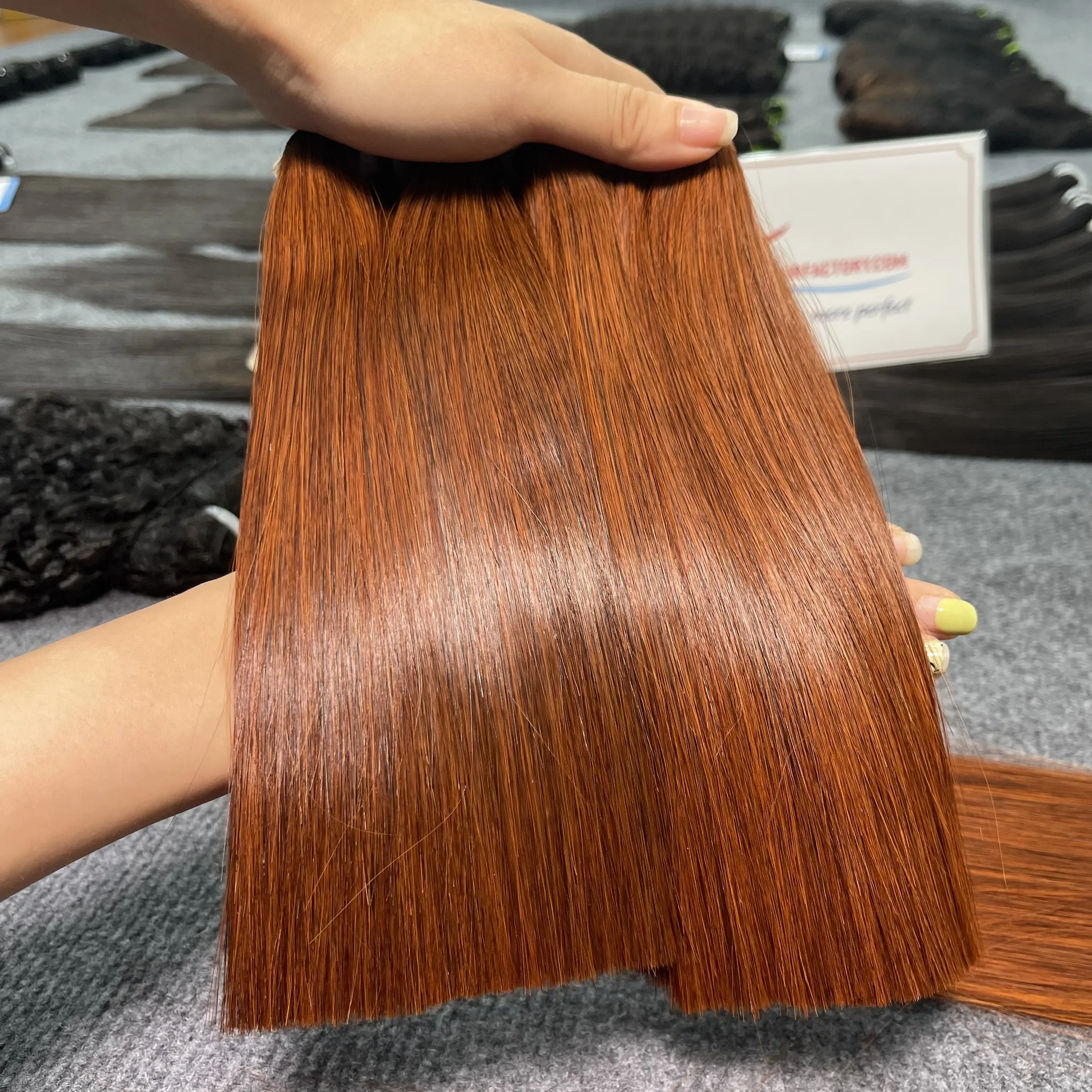 Affordable perfect orange silky bone straight human hair extensions, natural hair weaving, no shedding or tangling