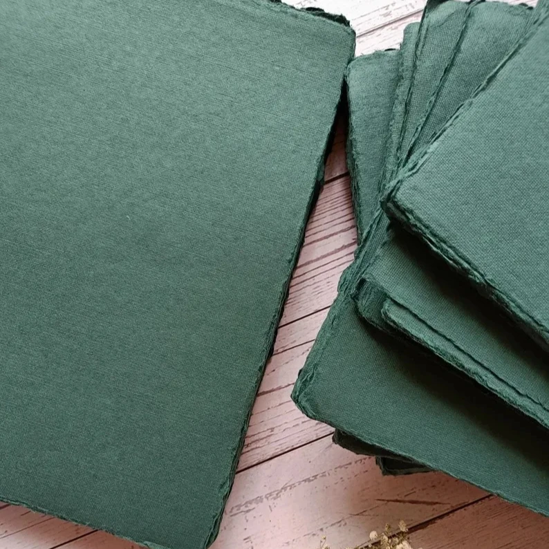Dark Green Khadi Cotton Rag Paper A4 20 X 30 cm 200gsm 100% Sheets
