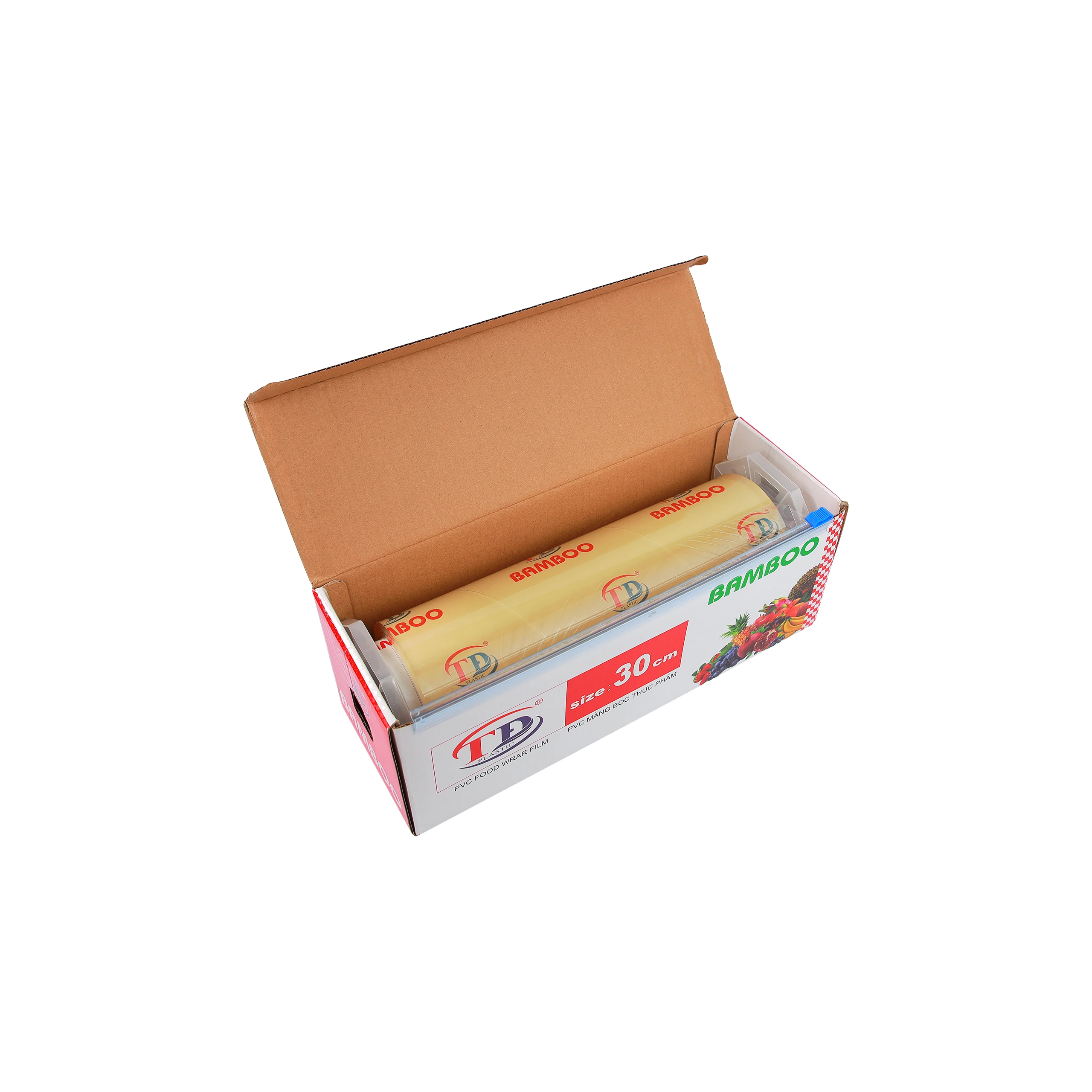 Factory wholesale price slide cutter strech best fresh food wrap transparent pvc cling film made in Vietnam