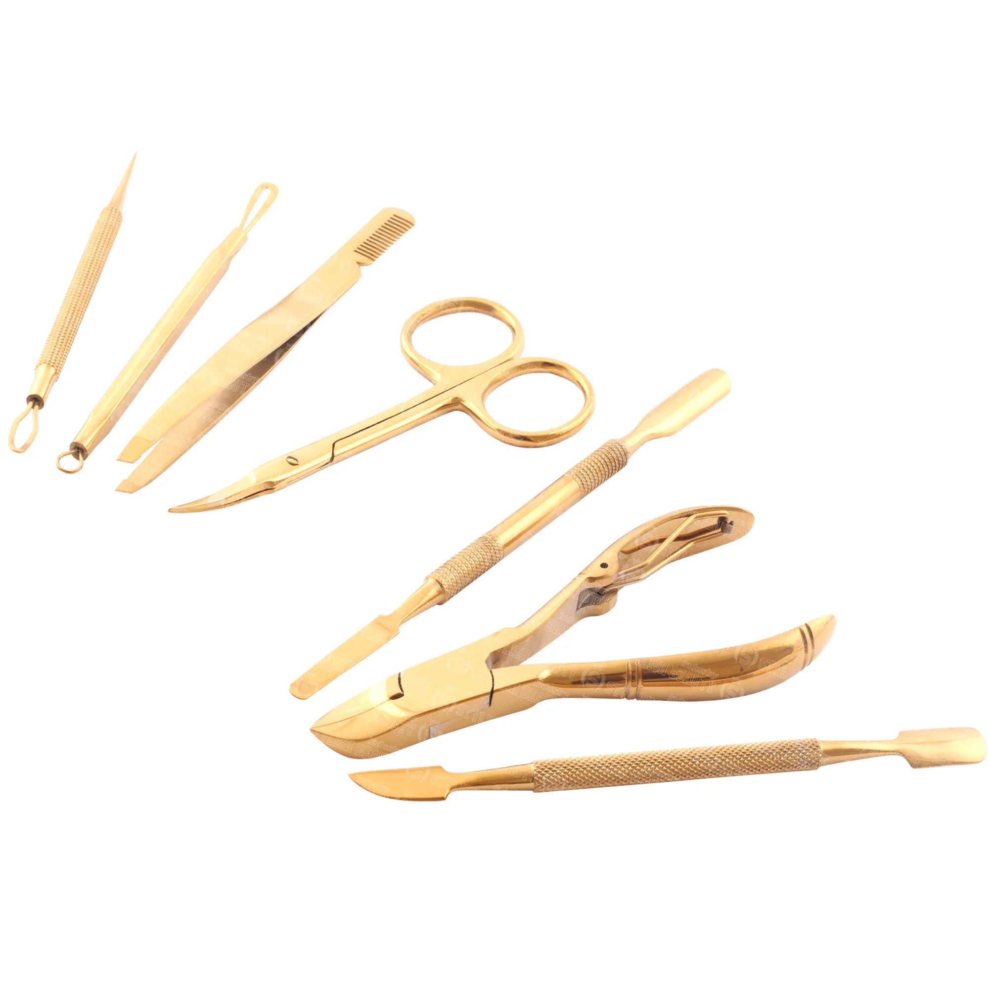 High Accuracy Eyebrow Tweezers Comb Nipper Cutter Customized Design Pure Stainless Steel Pusher in Titanium Gold