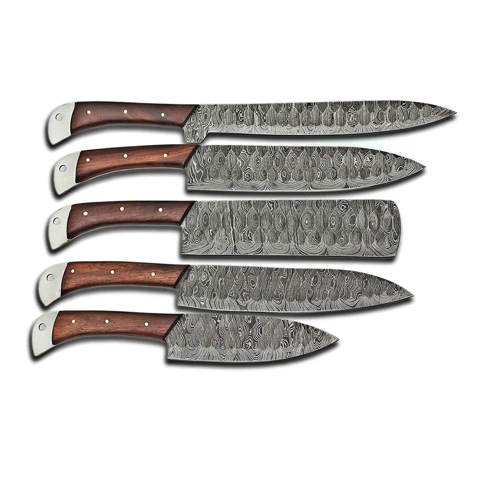 OEM  Handmade Damascus Professional Kitchen Chef Knives Set Best Price 5 Pcs Damascus Steel Kitchen Chef Utility Knife Set