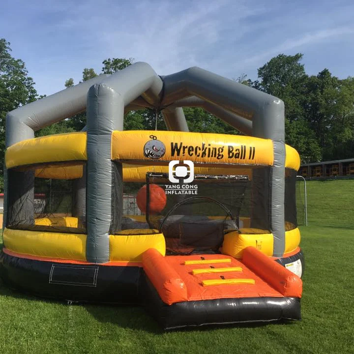 Guangzhou inflatable wrecking ball bounce house game 5m toys interactive inflatable games for kids adults amusement fun