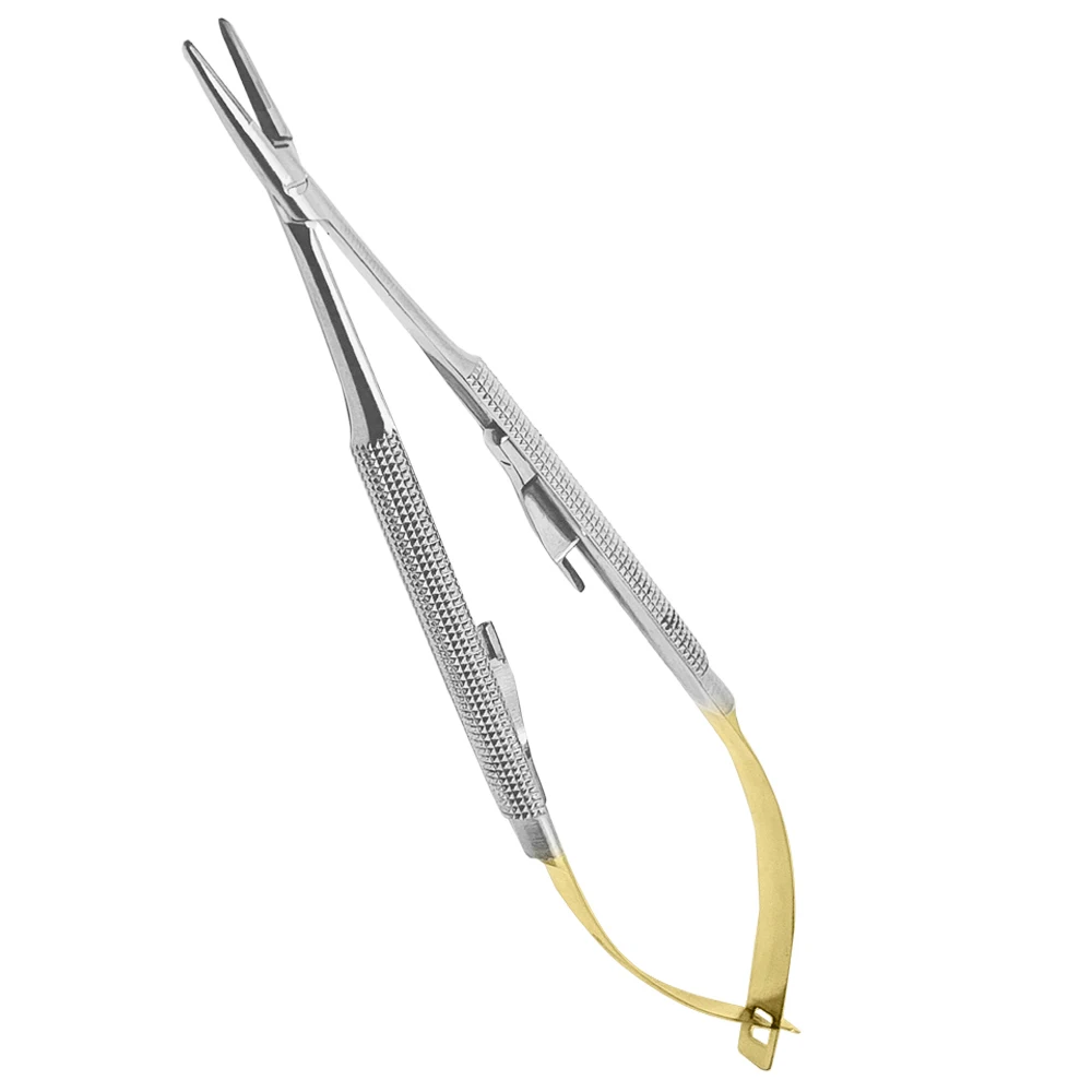 Castroviejo Stainless Steel Needle Holder with Curved Tip TC 14 cm Manual Surgical Instruments Set