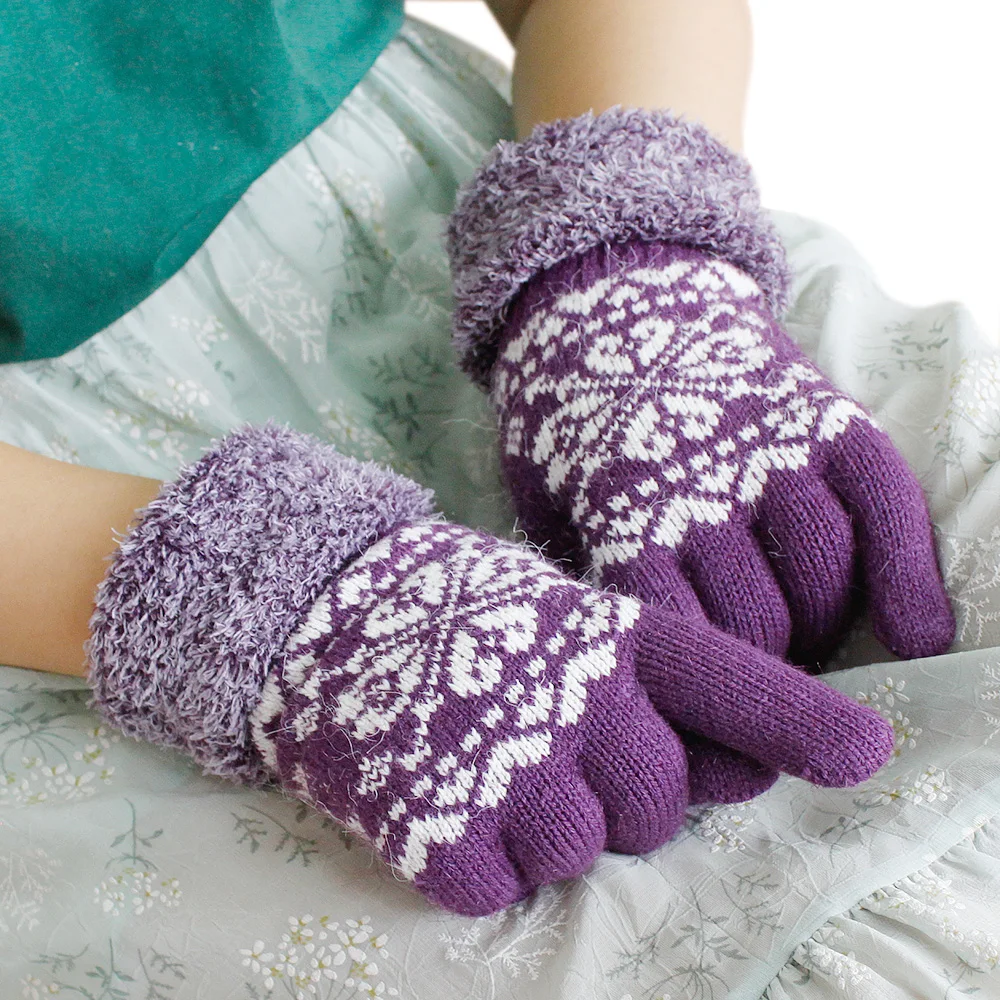 Heart Pattern Knitted Jacquard Winter Warm Double Layer Gloves